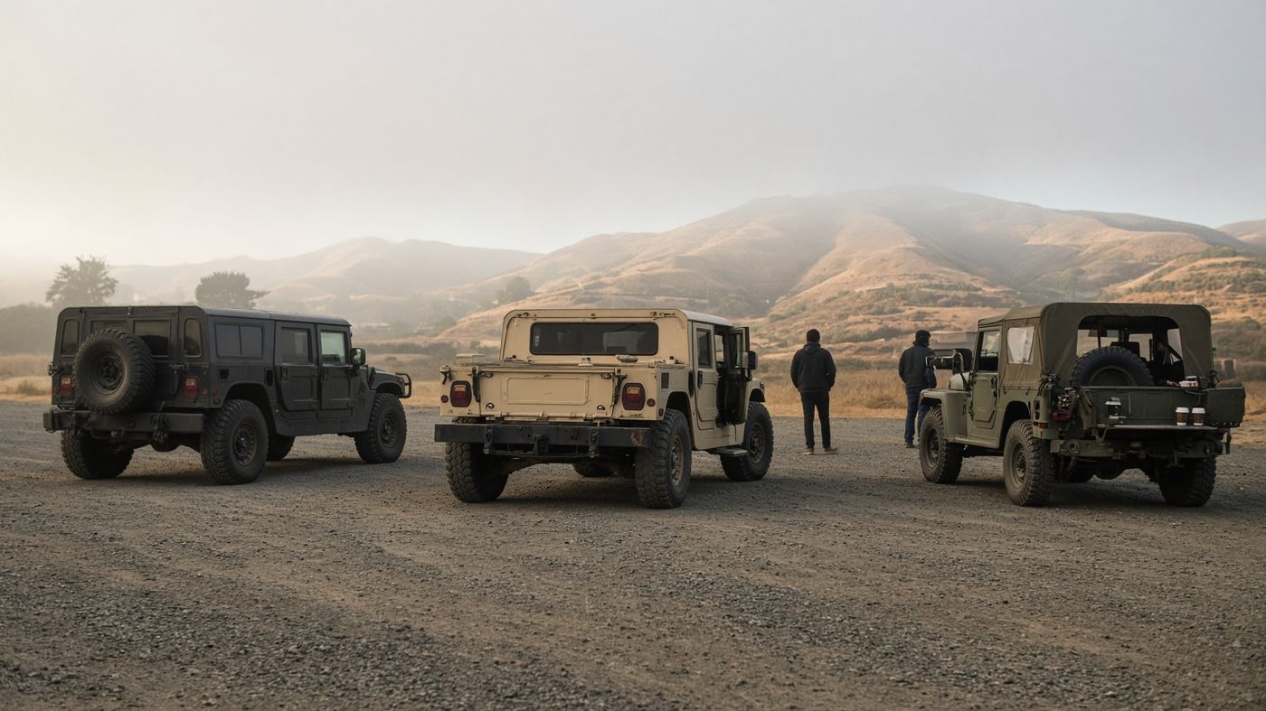 Morning Hummer meetup in an East Bay lot